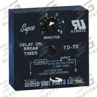 SUPCO Single Function Encapsulated Timing Relay: Surface Relay Mounting, 19 to 250V AC/DC (MPN TD73). Key specifications — Brand: SUPCO.