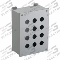 HAMMOND Push Button Enclosure: 30mm, 12 Holes, Carbon Steel, NEMA 12/13 (MPN 1437O). Key specifications — attr211299: HAMMOND; attr1043605: Oil-Tight and Dust-Tight.