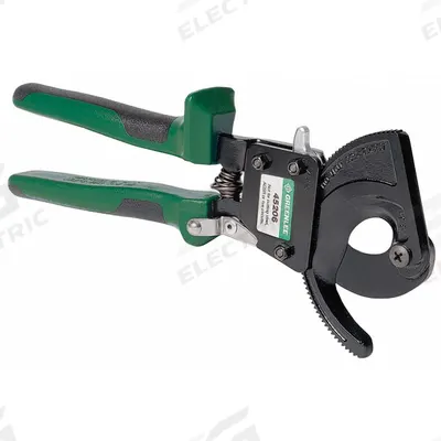 GREENLEE Ratchet Cable Cutter: Steel Handle, Center - Ratcheting Electrical & Data Cable Cutters