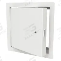 BABCOCK-DAVIS Access Door: 18 in Ht, 18 in Wd, Piano Hinge, Exposed Flange, Steel, Powder Coated (MPN BITK1818). Key specifications — Brand: BABCOCK-DAVIS; Hinge Type: Piano; Metal Material Gauge: 20 ga (Door); Mounting Location: Wall; Flange Type: Exposed; Material: Steel.