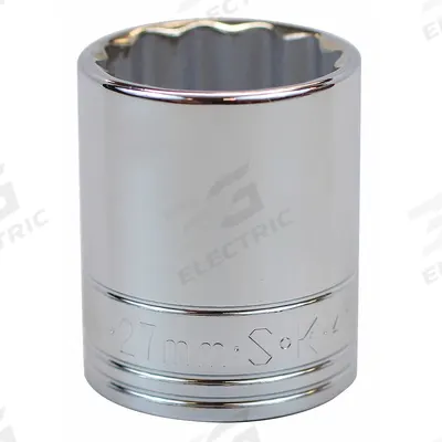 SK PROFESSIONAL TOOLS Socket: Metric, 1/2 in Drive Size, 27 mm Socket Size, 12-Point, Std - 1/2" Drive Hand Sockets