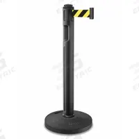 LAVI Barrier Post with Belt: Black/Yellow, Diagonal Stripe, No Legend, 12 ft Belt Lg, Black (MPN 80-5000R/BK/SF). Key specifications — Base Material: Rubber; Belt Color: Black/Yellow; Brand: LAVI; Post Material: Plastic; Post Color: Black; Message: No Legend.