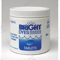 BRIGHT DYES Dye Tracer Tablet: Blue, Water Tracing Dye, 3 to 6 min, <100 ppb (MPN 101102). Key specifications — Brand: BRIGHT DYES; Dissolution Time: 3 to 6 min; Color: Blue; Dye Type: Water Tracing Dye; Coverage: 20 gal (Strong Visual), 200 gal (Light Visual); Detectability: 100 ppb.