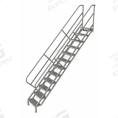 TRI-ARC Portable Stairs: 12.7 ft Overall Ht, Steel, 450 lb Load Capacity, Perforated - Steel Stairs