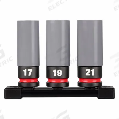 MILWAUKEE Lug Nut Wheel Socket Set: 1/2 in Drive Size, 17 mm/19 mm/21 mm Socket Size - Non-Marring Impact Socket Sets