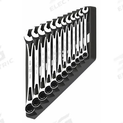 SK PROFESSIONAL TOOLS Combination Wrench Set: Alloy Steel, Chrome, 12 Tools, Std - Metric 6-Point Ratcheting Combination Wrench Sets