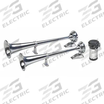 WOLO Electric Horn: 12V DC, High Tone/Low Tone, Electric, Silver, Chrome Plated - Electric-Powered Horns