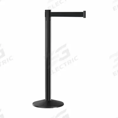 RETRACTA-BELT Barrier Post with Belt: Black, No Pattern, No Legend, 7 ft Belt Lg, Black - Solid-Color Retractable Belt Post Barriers