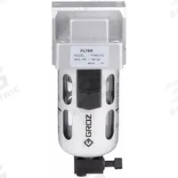 GROZ Compressed Air Filter: Particulate, 1/4 in NPT, 40 micron, 49 cfm, 145 psi Max Op Pressure (MPN F14913-S). Key specifications — attr110055: Intermediate Duty; attr110008: GROZ.