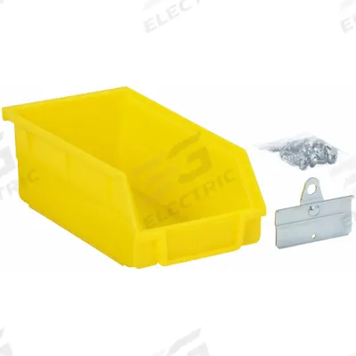 APPROVED VENDOR Pegboard Bin: 7 1/2 in x 4 1/8 in x 3 in, Screw-In, Surface, Yellow - Bins & Bin Clips for Round-Hole Pegboard