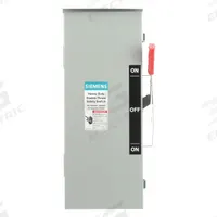 SIEMENS Safety Switch: Non-Fusible, 30 A, Three Phase, 240V AC, Galvanized Steel, Indoor/Outdoor (MPN DTNF361R). Key specifications — attr867131: SIEMENS.