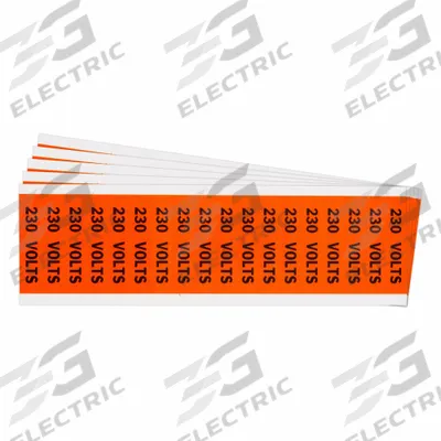 BRADY Conduit & Voltage Signs & Labels: 2 1/4 in Label Wd, 1/2 in Label Ht, 230 Volts - Self-Stick Vinyl Conduit and Voltage Markers