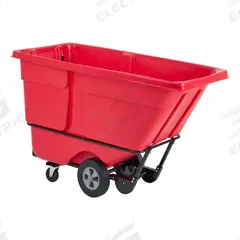 RUBBERMAID COMMERCIAL PRODUCTS Tilt Truck: 27 cu ft, 1,250 lb, 34 in L x 72 1/4 in W x 43 5/8 in H (MPN FG131500RED). Key specifications — Color: Red; Brand: RUBBERMAID COMMERCIAL PRODUCTS; Caster/Wheel Configuration: (2) Swivel.