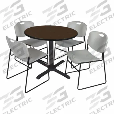 CAIN Cafe/Breakroom Table: Laminate, Walnut, 29 in Overall Ht - Max, Circle - Movable Table & Chair Kits