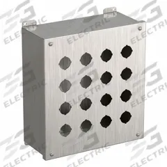 HAMMOND Push Button Enclosure: 30mm, 16 Holes, 304 Stainless Steel, NEMA 4/4X (MPN 1437SSS). Key specifications — attr211299: HAMMOND; attr1043605: Washdown-Corrosion-Resistant.