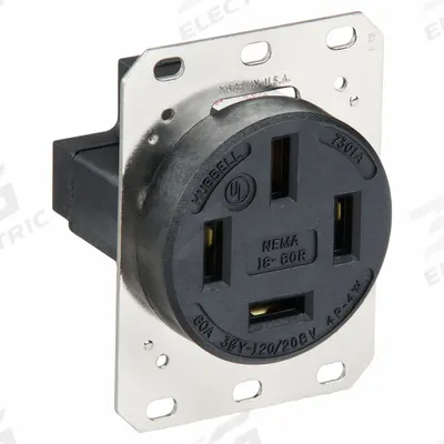 HUBBELL Receptacle: Single, 18-60, Black, 120/208V AC, 60 A, 4 Pole / 4 Wire (MPN HBL7301A) - General Purpose Receptacles