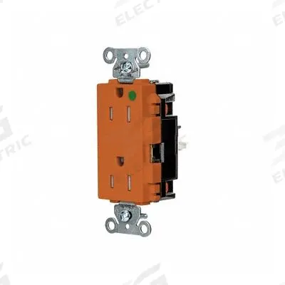HUBBELL Receptacle: Hospital Grade, Decorator Duplex, 5-15R, Orange, 125V AC, 15 A - General Purpose Receptacles
