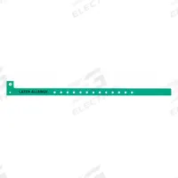 ID Wristband: Latex Allergy, 12 7/8 in Overall Lg, 1 1/8 in Overall Wd, Plastic, Green, 500 PK (MPN ALR-PP-35). Key specifications — attr1085229: Green; attr1126094: Green.