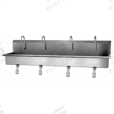SANI-LAV Wash Station: 4 Stations, 8 in Bowl Dp, 77 in Bowl Lg, 16 1/2 in Bowl Wd - Four-Station Wall-Mounted Wash Stations with Faucets