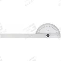 STARRETT Manual-Reading Protractor: 6 in Blade Lg, 0°to 180°, 1° Graduations, +/-0.5° Accuracy, 3 in (MPN C19). Key specifications — attr1182193: Steel; attr1182194: +/-0.5°; attr1182195: 6 in; attr1182198: 1°; attr1182218: STARRETT.