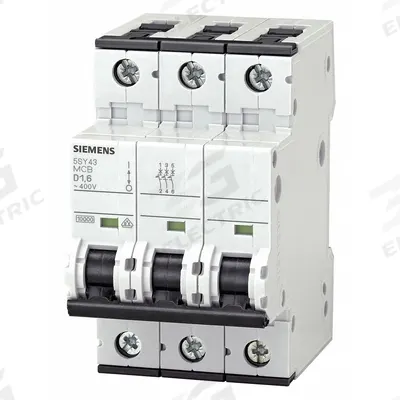 Siemens Supplementary Protector: 0.5 A Amps, 72V DC, 10kA at 400V AC, Screw Clamp - D-Curve, 3-Pole UL1077 DIN Rail-Mount Supplementary Protectors