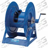 COXREELS Hand Crank Hose Reel: 50 ft (1 1/2 in I.D.), 24 in L x 25 in W x 26 in H, Nitrile, Blue (MPN 1185-1124). Key specifications — Hose Capacity: 50 ft (1-1/2 in I.D.); Overall Dimensions: 24 in L x 25 in W x 26 in H; Seal Material: Nitrile; Reel Color: Blue; Swivel Material: Nickel Plated Steel; Brand: COXREELS.