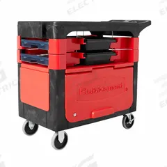 RUBBERMAID COMMERCIAL PRODUCTS Mobile Cabinet Workbench: 38 in x 19 1/4 in, Plastic, Black, Plastic (MPN FG618088BLA). Key specifications — Assembly: Partially Assembled; Brand: RUBBERMAID COMMERCIAL PRODUCTS.