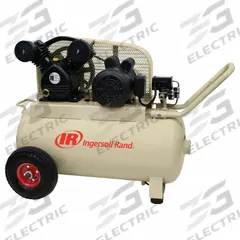 INGERSOLL RAND Portable Air Compressor: Oil Lubricated, 20 gal, Horizontal, 2 hp, 4.6 cfm @ 90 psi (MPN P1.5IU-A9-H Horizontal Garage Mate). Key specifications — attr48686: Oil Lubricated; attr48685: 115V AC; attr48689: 4.60 cfm; attr48678: 15 A; attr48688: Safety Valve; attr48671: INGERSOLL RAND; attr124308: Standard (75 dBA or more).