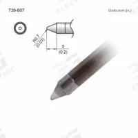 HAKKO Soldering Tip: T39 Series, Conical, 0.7 mm W, 5 mm Lg (MPN T39-B07). Key specifications — Brand: HAKKO; Compatible Handpiece Manufacturer Model Number: FX-9701; Manufacturer Part Number: T39-B07.