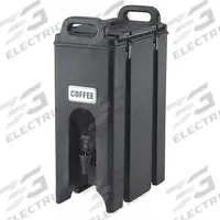 CAMBRO Beverage Dispenser: 4.8 gal, Black, Polyethylene, Rectangle, 1 Dispensers, EA500LCD110. Key specifications — Material: Polyethylene; Manufacturer Part Number: EA500LCD110; Brand: CAMBRO.