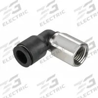 LEGRIS Push-Fit Elbow Fitting: 1/8 in OD x 1/4 in Pipe Size, Push-to-Connect x FNPT, Black (MPN 3009 53 14). Key specifications — Brand: LEGRIS; Thread Size A: 1/4".