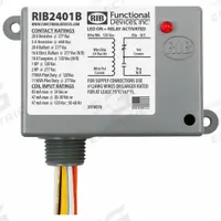RIB Enclosed Pre-Wired Relay: 20 A Rating, 24V AC/DC/120V AC, SPDT, 0.50 in NPT (MPN RIB2401B). Key specifications — Nipple Size: 0.50 in NPT; Coil Voltage: 24V AC/DC/120V AC; Brand: RIB.