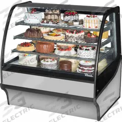 TRUE REFRIGERATION Refrigerated Merchandiser: 49 1/8 in x 48 1/4 in x 39 in, Silver, Curved Glass (MPN TDM-R-48-GE/GE-S-S). Key specifications — attr1277723: TRUE REFRIGERATION; attr1277683: R-290; attr1277691: No; attr1277694: Silver; attr1280716: Curved Glass; attr1280729: TDM.