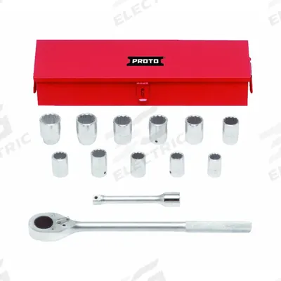 PROTO Socket Wrench Set: 3/4 in Drive, 13 Piece, 12-Point, SAE - SAE Socket Sets with Drive Tools
