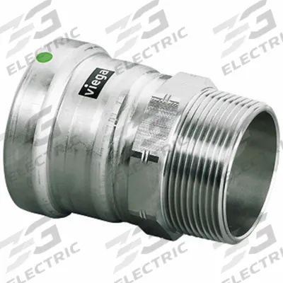 VIEGA MEGAPRESS Crimp Adapter Fitting: 2 1/2 in Pipe x 2 1/2 in Pipe Size, Press-fit x MNPT - Potable Water Stainless Steel Press Fittings