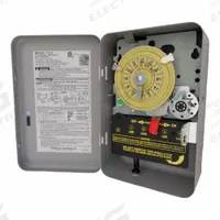 INTERMATIC Electromechanical Timer: 24 hr, 120V AC, DPST, Mechanical (MPN T173). Key specifications — Body Material: Metal; Indoor/Outdoor Usage: Indoor; Mounting Style: Surface; Brand: INTERMATIC.