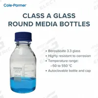 COLE-PARMER Media Bottle: 2 L, Cap, 45 mm, 26 cm, Colorless, Closure Included, Wide Mouth Size (MPN 3450343). Key specifications — Closure Type: Cap; Mouth Size: Wide; Screw Closure Size: 45 mm; Brand: COLE-PARMER; Body Color: Colorless.