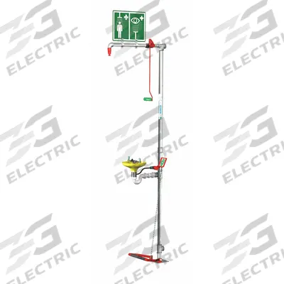 HUGHES SAFETY Shower with Eyewash: Floor Mnt, Uncovered, Plastic Bowl - Floor-Mount Showers with Eyewash