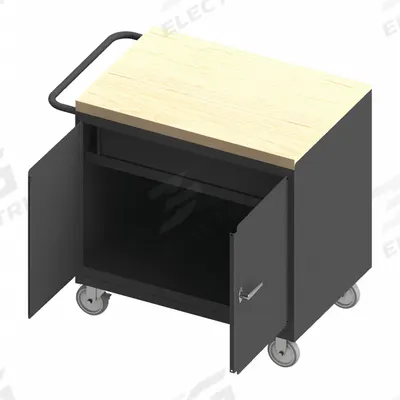 DURHAM MFG Mobile Cabinet Workbench: 36 in x 24 in, Butcher Block - Mobile Cabinet Benches with Drawers