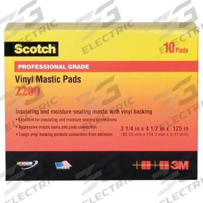 3M Electrical Tape: Strip, 4 1/2 in Wd, 3 1/4 in Lg, 125 mil Thick, Vinyl - Moisture-Resistant Electrical Tape, Pads & Putty
