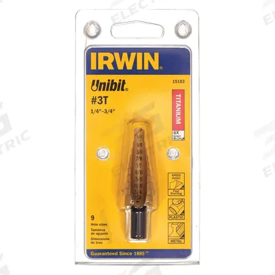 IRWIN Step Drill Bit: 1/4" to 3/4", TiN-Coated HSS - High-Speed Steel Step Drill Bits