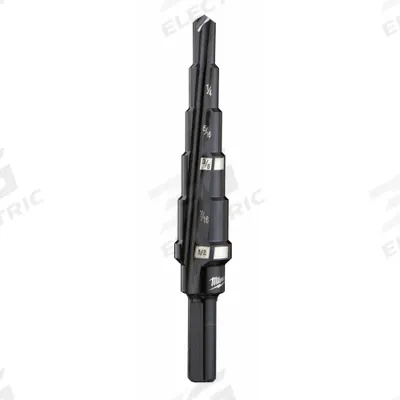 MILWAUKEE Step Drill Bit: 3/16" to 1/2", Black Oxide HSS - High-Speed Steel Step Drill Bits