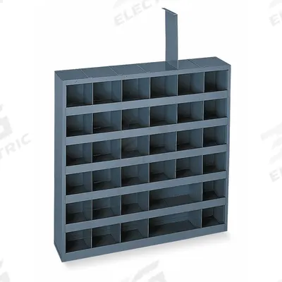 DURHAM MFG Pigeonhole Bin Unit: 24 in x 4 3/4 in x 24 in, 36 Compartments, Gray - Wall-Mount Lipped Adjustable-Width Compartmented Shelving