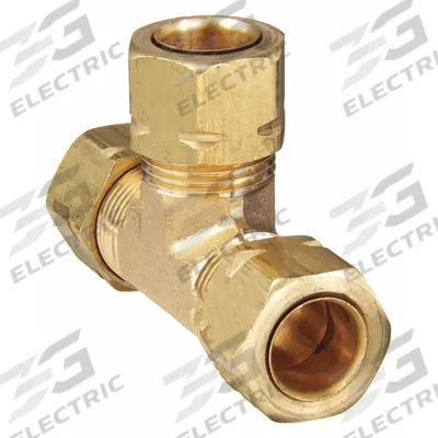 PARKER Compression Tee Fitting: 3/8 in OD x 3/8 in OD x 3/8 in OD Fitting Size, Brass - Self-Aligning Brass Compression Fittings