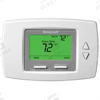 HONEYWELL Fan Coil Thermostat: Heat and Cool, Auto-Cool-Heat-Off, 50° to 90°F, Push Button, 1H/1C (MPN TB6575B1000/U). Key specifications — Application: Heat and Cool; System Settings: Auto-Cool-Heat-Off; Temperature Control Range: 50° to 90°F; Stages: 1H/1C; Voltage: 120/240V AC; Brand: HONEYWELL; Control Type: Push Button; Fan Settings: Hi-Med-Low-Auto-Off.