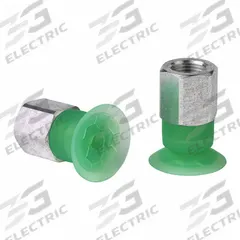 SCHMALZ Vacuum Pad Assembly: Flat, G1/8 in Vacuum Port, 26.5 mm Pad Dia, Food Grade Silicone Rubber (MPN 10.01.01.14255). Key specifications — attr1019136: 10.01.01.14255; attr1019138: SCHMALZ; attr1019139: 55 A.
