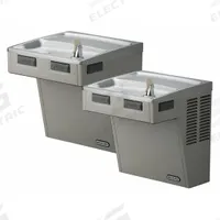 ELKAY Bi-Level Drinking Fountain: On-Wall, 27 in Ht, Front Pushbar/Side Pushbar, 8 gph @ 50°F, Gray (MPN LMABFTL8LC). Key specifications — Housing Color: Gray; Brand: ELKAY; Housing Material: Vinyl Clad Steel; Housing Finish: Vinyl Clad; Chilling Capacity: 8 gph @ 50°F.