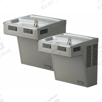 ELKAY Bi-Level Drinking Fountain: On-Wall, 27 in Ht, Front Pushbar/Side Pushbar - On-Wall Two-Level Drinking Fountains