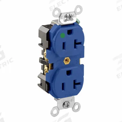 LEVITON Plugs and Receptacles: Hospital Grade, Duplex, 5-20R, Blue, 125V AC, 20 A - General Purpose Receptacles