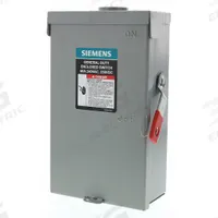 SIEMENS Safety Switch: Fusible, 60 A, Three Phase, 240V AC, Galvanized Steel, Indoor/Outdoor (MPN GF322NRA). Key specifications — Brand: SIEMENS.